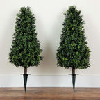 Nearly Natural 3ft UV Resistant Artificial Boxwood Plants, Set of 2, with Integrated Ground Stakes for Indoor Outdoor and Garden Decor