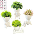 4 Packs Creative Small Fake Plants Artificial Succulents in Ceramic Human Shaped Pots Cute Office Plants For Desk Home Decor Funny Premium Ceramic Faux Succulent Perfect Humorous Gift Idea (4, white)