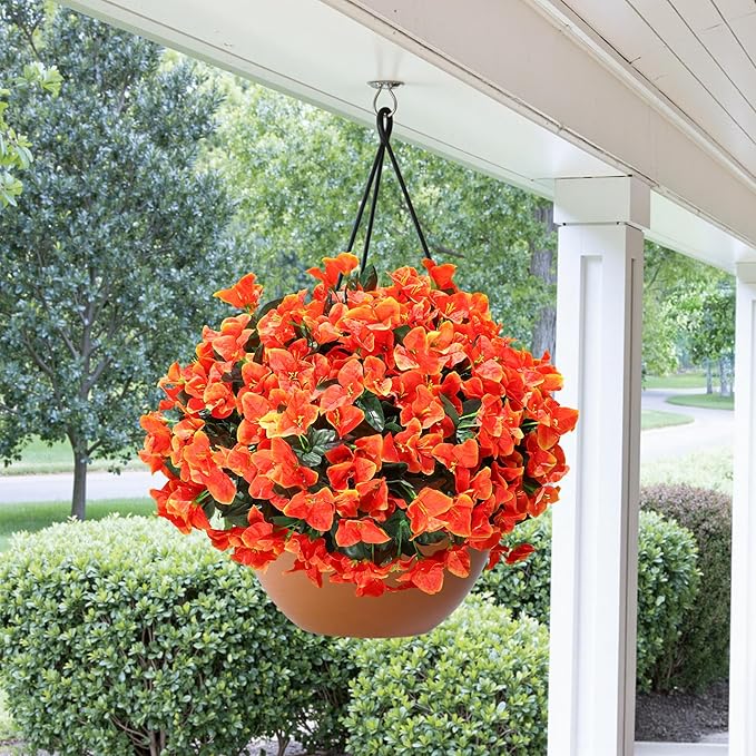Artificial Flowers for Outdoors Spring Summer Porch Decor, 4 Bundles Fake Bougainvillea Realistic Silk Flowers for Outside UV Resistant Faux Outdoor Plants for Planters Patio Yard Balcony Home, Orange