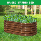 SnugNiture 3 Pcs 4x2x1.5ft Raised Garden Bed Outdoor, 17" Tall Galvanized Metal Planter Box, Oval Raised Garden Bed Kit for Planting Vegetables Plants Fruits, Brown
