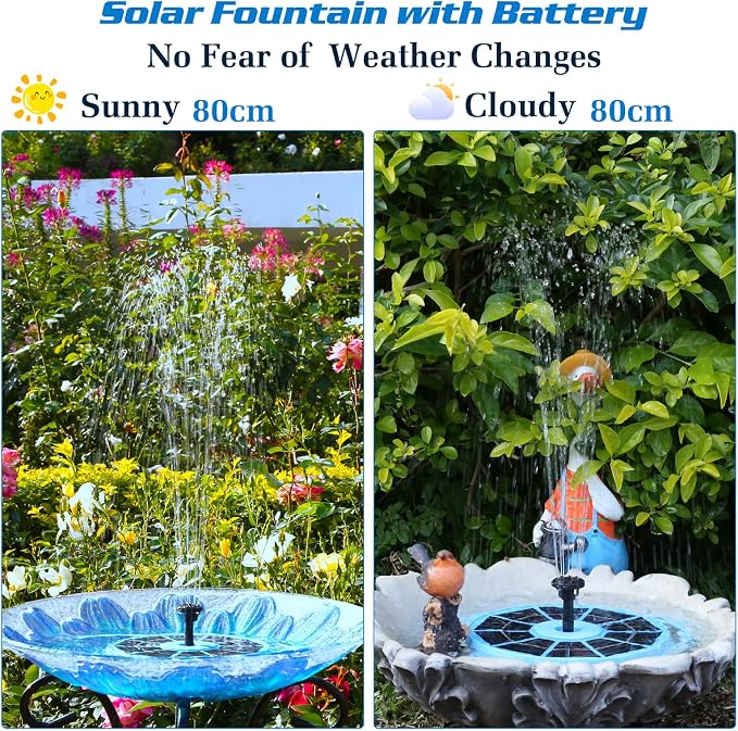 AISITIN 3.5W Solar Bird Bath Fountain with Built-in 1500mAh Battery, Solar Water Pump with 8 Nozzles, Solar Powered Fountain for Garden, Birdbath, Pond, and Outdoor Decor