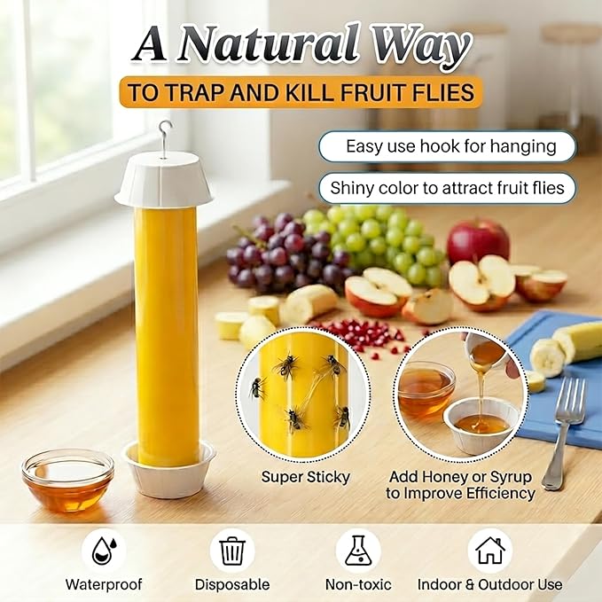 Sticky Fly Traps Indoor Outdoor 6 Pack, Super Sticky Hanging Hook Non-Toxic Fruit Fly Traps for Wasps Insects Moths Mosquitoes Fruit Flies Spiders Fleas Bugs and Gnats,Family and Pet Safe