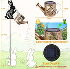 LOVERUIS Garden Statues Bunny with Solar Watering Can Lights, Cute Outdoor Bunny Figurines Garden Decor for Patio Yard Lawn Ornaments, Unique Gift for Women Mom