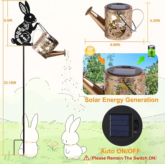 LOVERUIS Garden Statues Bunny with Solar Watering Can Lights, Cute Outdoor Bunny Figurines Garden Decor for Patio Yard Lawn Ornaments, Unique Gift for Women Mom