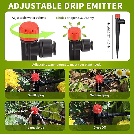 60 Pcs Quick-Connect Drip Irrigation Emitters for 1/4 inch Irrigation Tubing 360 Degree Adjustable Water Flow Drip Irrigation Heads Irrigation Drippers for Potted Plants Flower Raised Bed Vegetable