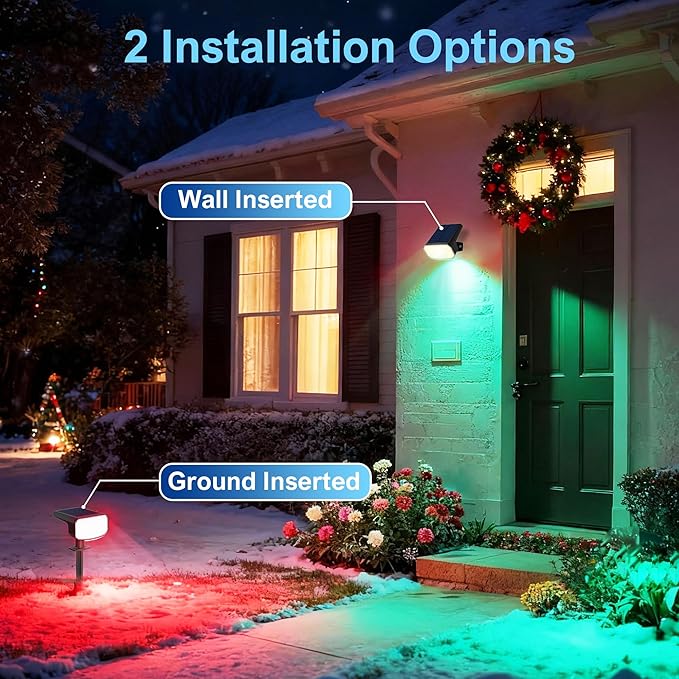 Color Changing Solar Spot Lights Outdoor Waterproof IP65,9 Lighting Modes Multicolor RGB Christmas Spotlight for Porches Yard Gardens Landscape Deconrations-4 Pack