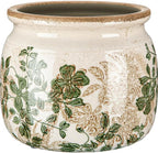 Vintage Planter Large Ceramic Plants Pot Beige Green Leaves Ice Crack Farmhouse Scroll Vase Flower Vase Pot Indoor Outdoor Home Kitchen Decor Rustic Cottage Antique Decorative Plants Gift