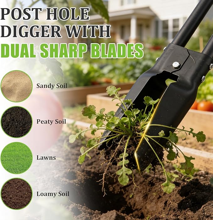 Post Hole Digger 4.5FT Heavy Duty Hole Digger with Dual Sharp Blades Professional Manual Hole Digger Tool for Gardening Transplanting Fence Installation Construction