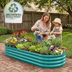 Rakukiri Raised Garden Bed GRS Certified Galvanized Planter Box Outdoor, 6.5ft Oval Rot-Resistant Metal Garden Bed Planter, Recycled Material Planter for Vegetables Flowers Herbs (Green)
