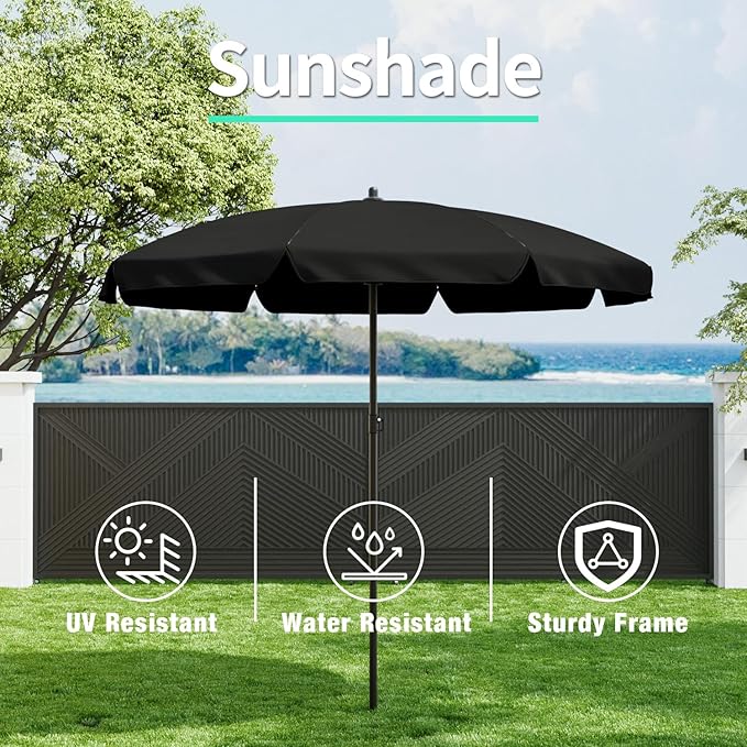 TAVATA Patio Dining Set with Umbrella, Patio Table and Chairs Set with Round Glass Table, 4 Folding Chairs, 6 Piece Outdoor Furniture Sets for Garden, Lawn, Backyard, Deck (Black)