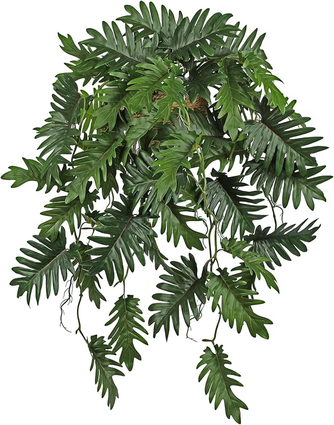 Large Fake Hanging Plants in Pot for Indoor & Outdoor, Long Artificial Monstera Hanging Basket, 27.6" Fake Potted Vines Ivy Greenery Plant for Room Wall Shelf Decor Living Room Bathroom Patio Porch