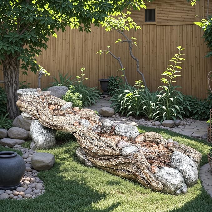 Jocoevol 60" Long Cascading Outdoor Rock Water Fountain, 5-Tier Tranquil River Waterfall, Realistic Rock Design, Serene Flowing Water Sound for Outdoor Garden, Patio, Landscaping, Home Decor