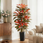 Artificial Red Dracaena Tree - 5FT Tall Fake Plants with Black Square Planter - Artificial Plants Indoor Floor Plant in Pot - Large Tropical Fake Yucca Potted Tree for Home Office Living Room Decor