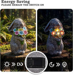 PETAFLOP Solar Garden Statues Outdoor Decor, Rabbit Figurines with Flowers for Patio Balcony Lawn Yard Decorations, Birthday Housewarming Gifts for Women Mom Grandma