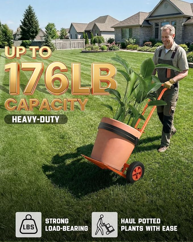 Plant Caddy with Wheels, USA Original Patent, Foldable Plant Dolly Cart with Adjustable Grabbing Arm and Strap, 176 Lbs Heavy Duty Plant Cart for Plant Pots, Indoor & Outdoor Use (Orange)