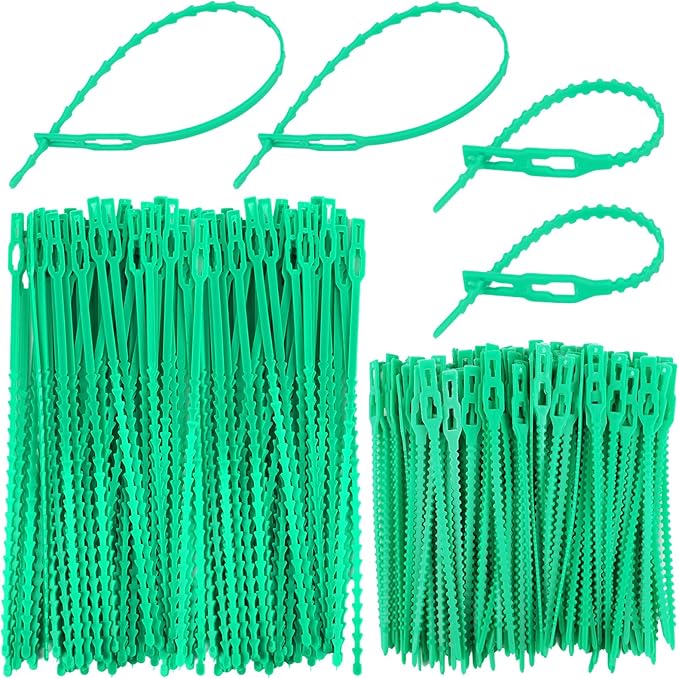 200PCS Adjustable Garden Plant Twist Ties, Multi-Function Sturdy and Flexible Green Plastic Ties, Support Ties Reusable for Gardening Plants Growth and Care
