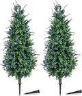 PATIO CHOICE 3ft Artificial Topiary Trees with Lavender Set of 2 Outdoor Faux Plants Artificial Realistic Fake Bushes Decorations for Outdoor Front Porch Garden (Lavender, 36in)