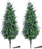 PATIO CHOICE 3ft Artificial Topiary Trees with Lavender Set of 2 Outdoor Faux Plants Artificial Realistic Fake Bushes Decorations for Outdoor Front Porch Garden (Lavender, 36in)