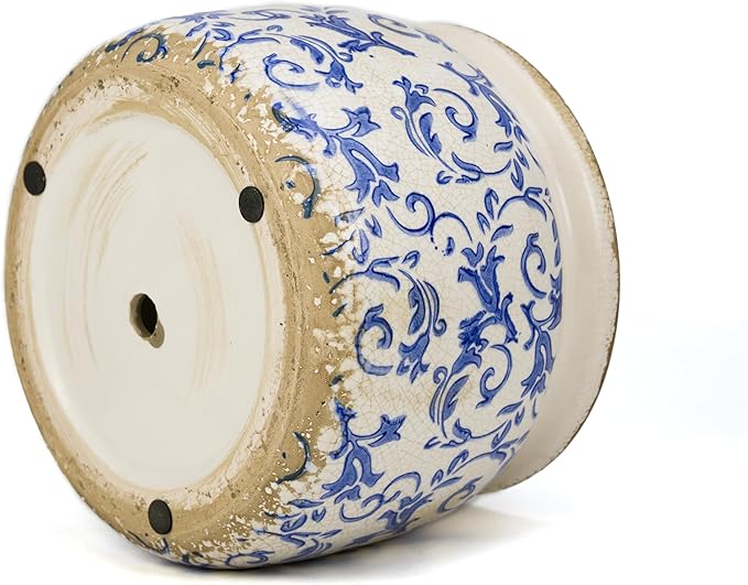Dosayes Large Ceramic Pot for Planters, Ice Crack Glazed Flower Pot with Drainage Holes,5.91inch Vintage Planters for Indoor and Outdoor (Blue)