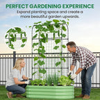 SUNYRISY Galvanized Raised Garden Bed with 71in Arch Trellis for Climbing Plants, Outdoor Planter Box with Climbing Net for Gardening Flowers Vegetables Fruits Herbs, Green