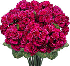 6 Bundles Artificial Geranium Flowers for Outdoors, Realistic Silk Geraniums Fake Flowers UV Resistant Faux Plants for Porch Front Door Planter Patio Balcony Outside Decor (Fuchsia)