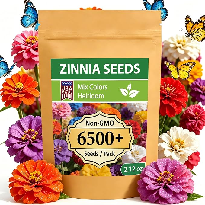 LUOJIBIE Zinnia Seeds, 6500+ Bulk Pack Mixed Colors Large Blooms Seeds, California Giant Zinnia Seeds for 2026, High Germination Non-GMO, Wildflower Seeds for Planting Indoor Outdoor, Open Pollinated