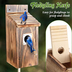 Dreyoo 2 Pack Bluebird Box Houses for Outside,1-1/2'' Entrance Hole Wooden Bird Houses with Metal Guard, Secure Latch,Fledgling Grooves,Air Vents for Bluebird Wren Swallow(Burnt Wood)