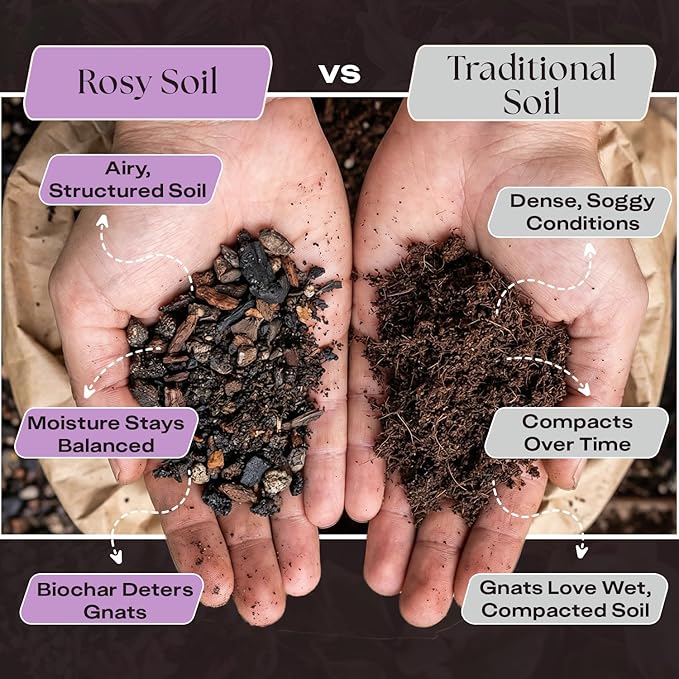 Rosy Soil Orchid Soil Potting Mix - Superior Aeration & Drainage for Orchids - Peat-Free, Microbially Active Biochar Powered Soil for Orchid Plants - Ideal for Indoor Gardening - 4 Quarts