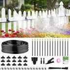 Thiswing 360° Adjustable Drip Irrigation System - Compatible 1/4" Irrigation System, 50FT Garden Watering Atomizing System with 15 Nozzles, Greenhouse Accessories for Yard, Lawn, Plants, Garden