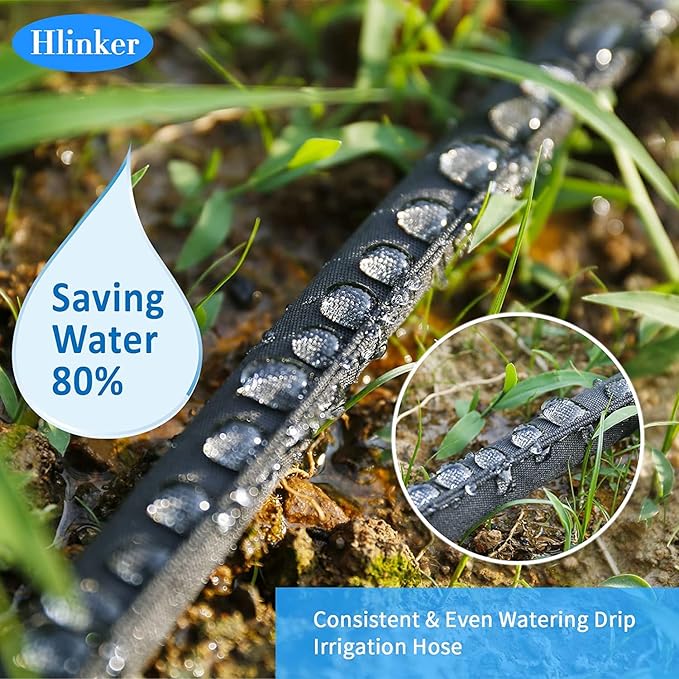 2026 Flat Soaker Hose 200 ft (50ft 4Packs) with Stake for Garden, Linkable Drip Hose Diy Automates Garden Irrigation System Saving 90% Water, Dual-layer Leak-free Design Water Hose with Holes