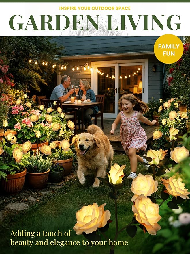 GIGALUMI Solar Lights Outdoor for Garden Decor, 3 Pack Solar Flower Lights Waterproof, 2 Lighting Modes 9 Roses for Pathway,Yard, Patio Decoration, Gardening Gifts for Women (Yellow)