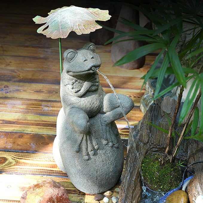 Pond Fountain Spitter with Pump, Outdoor Resin Artificial Stone Water Feature for Koi Pond, Garden, Patio, Tabletop Water Décor(22x26x60cm)