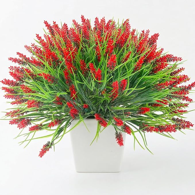 22 Pcs Artificial Outdoor Flowers Fake Outdoor Plants Monkey Grass with Red Flowers for Pot Decor for Window Garden Patio Hanging Planter Pathway Front Porch (22, Red)