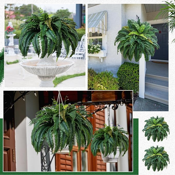 Giegxin 1 Pack 49''/95 Leaves Artificial Ferns for Outdoors, Large Fake Boston Ferns Bush, Realistic UV Resistant Faux Silk Plants for Porch Patio Hanging Garden Balcony Office Living Room Decor