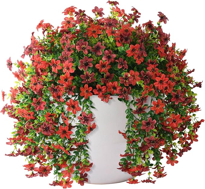 Artificial Hanging Baskets Outdoor, 4 Bundles Artificial Hanging Flowers Outdoors Spring Summer Decoration, No Fade Realistic Fake Hanging Baskets for Porch Patio Balcony Home Yard Decor
