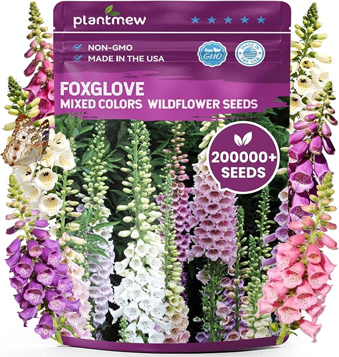 Foxglove Seeds Perennial – Mixed Colors, 200,000+ Seeds Bulk Pack for Easy-to-Grow Home Gardening, Tall Spire Blooms for Garden Borders, Attract Hummingbirds & Bees