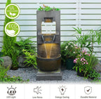 Bumilgar 39" H Modern Indoor Fountain with LED Lights and Pump, 3-Tier Standing Cascading Waterfall - Modern Design for Garden/Patio/Yard, Multi-Level Outdoor Decor 15“x14”x39“(Brown)