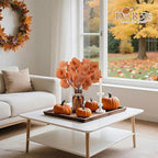 Der Rose 13.5" Fake Plants for Fall Bathroom Decor Autumn Artificial Eucalyptus Stems in Amber Glass Vase with Faux Water for Office Desk Accessories Home Table Fall Centerpiece Decor（Orange）