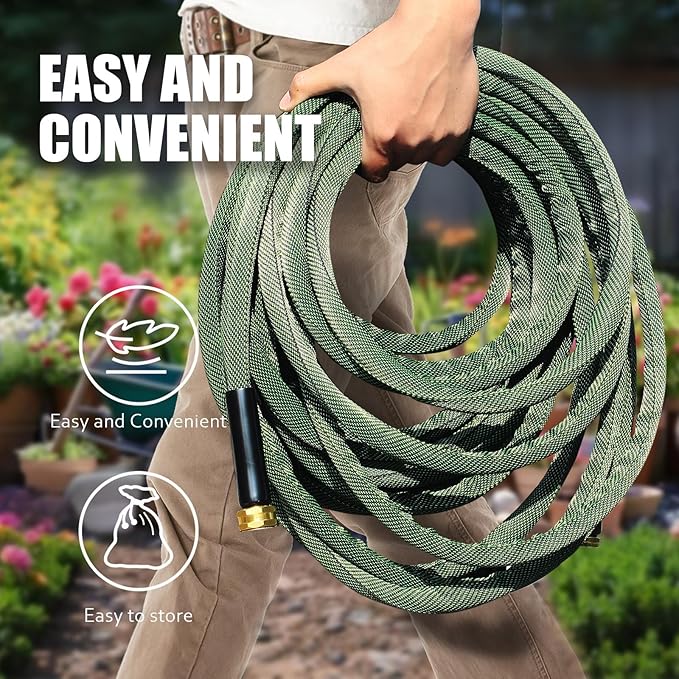 Relxitl Garden Hose 50 FT, Heavy Duty Water Hose with Aluminum Fittings, Puncture Proof All-weather, Ultra-Lightweight and Flexible, Watering and Cleaning for Outdoor