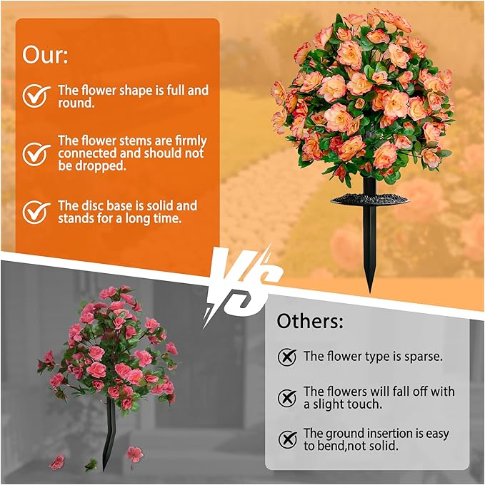 Artificial Flowers for Outdoors, Faux Outdoor Plants Fake Plants Topiary Balls Artificial Outdoor Set of 2 with Ground Spike for Home Front Porch Patio Garden Decor (Tangerine)