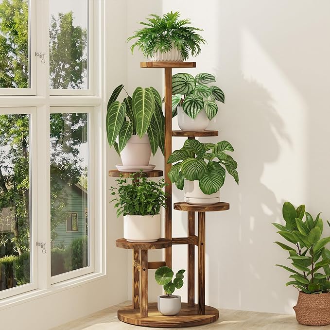 iDavosic.ly 5 Tier Plant Stand Indoor, Tiered Corner Wood Multiple Flower Holder Shelf, Tall Orchid Display Rack for Patio Porch Living Room Balcony Outdoor, Brown