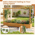 Happygrill 45" Raised Garden Bed with Trellis, 2 Pack Wood Planter Box w/Hanging Roof, 2 Side Trellises, Open-Ended Base for Flower, Climbing Plant, Plant Container for Garden