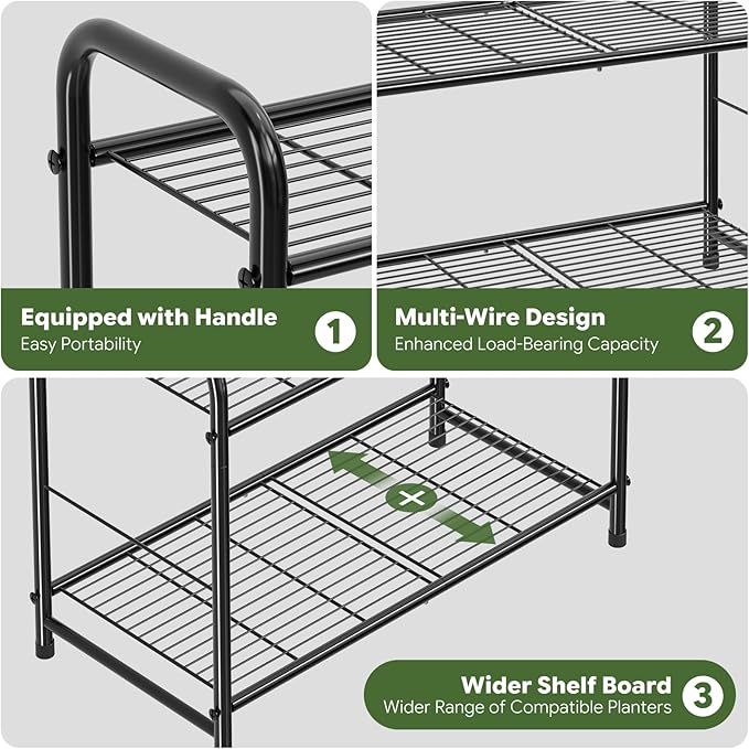 Simple Trending Plant Stand Indoor Outdoor, Plant Shelf for Multiple Pots Metal, 3 Tiers Large Plant Holder for Living Room Garden Balcony