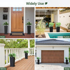 Metal Tall Planters 18 inch Set of 2, Durable Taper Planter with Drainage Holes & Rust-Proof Coating & Trays for Outdoor Indoor Garden Patio Front Door (Black)