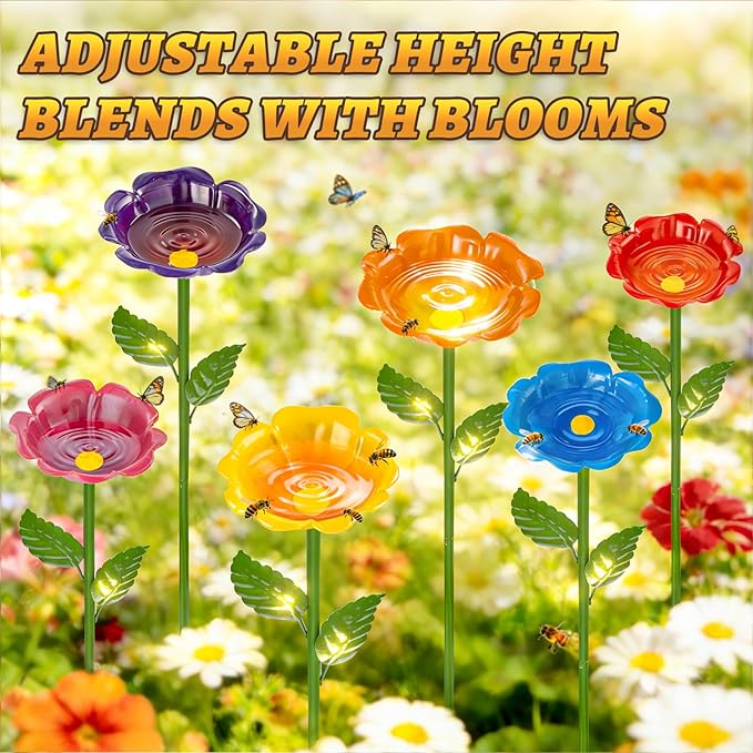 Mellbree Bee Watering Station, 6-Pack Metal Flower Bee Bath for Garden – Attract Butterflies & Pollinators – Colorful Outdoor Gardening Stakes for Yard, Patio, Butterfly Garden, Gardening Essentials