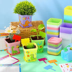 Capoda 48 Sets Garden Flower Pots Crafts Kit DIY Spring Plastic Seedling Nursery Pots with Stickers Plant Labels Growth Charts Planting Growing Tools Classroom Activities Project Gifts (Square)