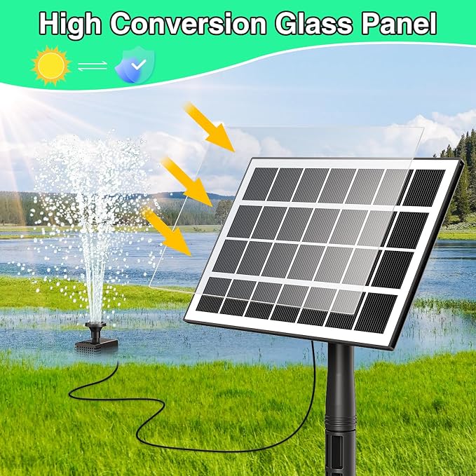 Jutai Solar Fountain Works in Shadow-No Battery, 3.5W DIY Glass Solar Water Pump Kit with Sucker and Stake, Solar Fountain Pump for Bird Bath, Water Feature,Garden, Outdoor-8 Nozzles,9.8ft Power Cord