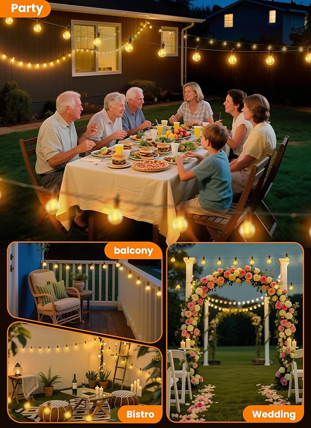 Outdoor String Patio Lights, 200FT 100 LED Patio Lights Waterproof, Connectable Shatterproof Hanging Outside String Light for Backyard, Porch, Deck, Balcony, Garden, House Decor, 2200K