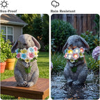 PETAFLOP Solar Garden Statues Outdoor Decor, Rabbit Figurines with Flowers for Patio Balcony Lawn Yard Decorations, Birthday Housewarming Gifts for Women Mom Grandma