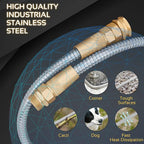 Garden Hose Metal - 50ft Heavy Duty Stainless Steel Water Hose with 8 Function Sprayer & Metal Fittings, Flexible, Lightweight, No Kink, Puncture Proof Hose for Yard, Outdoors, Rv
